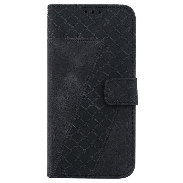 For Xiaomi Redmi Note 14 5G / 14 4G Stand Case 7-Shaped Pattern Imprint Leather Phone Cover - Black