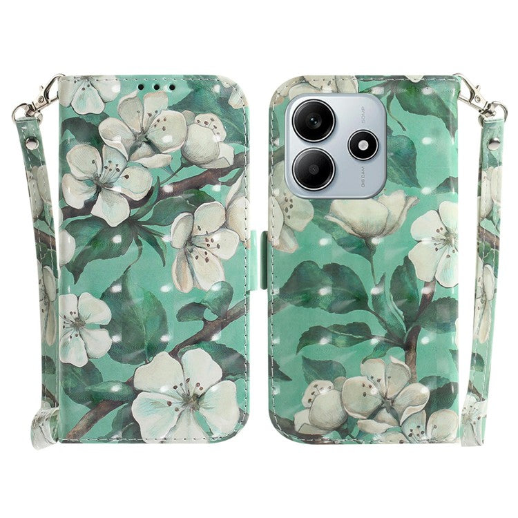 For Xiaomi Redmi Note 14 5G / 14 4G Case Pattern Printing Leather Wallet Phone Cover - Watercolor Flowers