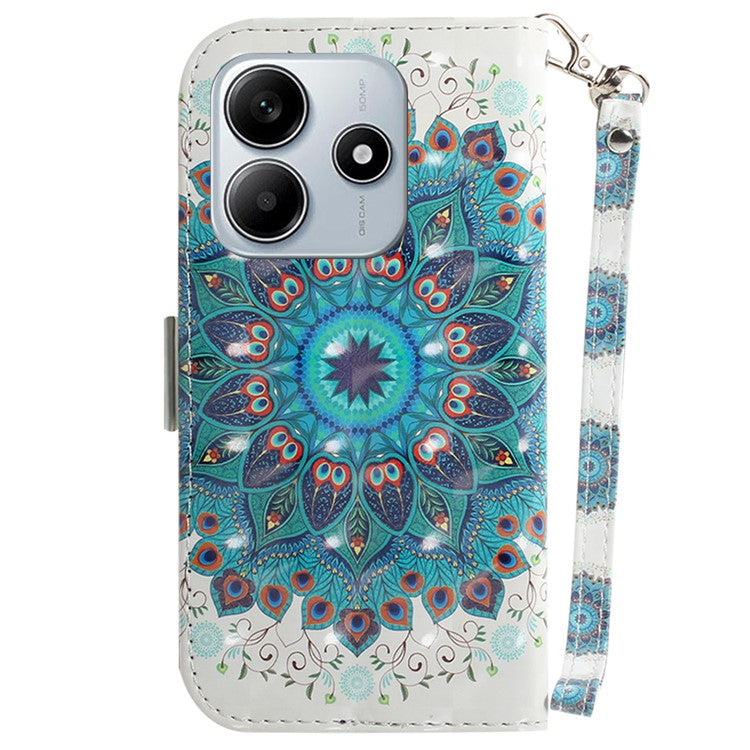 For Xiaomi Redmi Note 14 5G / 14 4G Case Pattern Printing Leather Wallet Phone Cover - Peacock Wreath