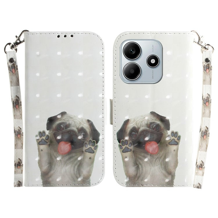 For Xiaomi Redmi Note 14 5G / 14 4G Case Pattern Printing Leather Wallet Phone Cover - Pug