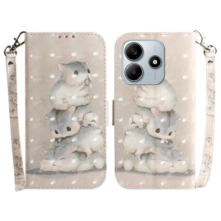 For Xiaomi Redmi Note 14 5G / 14 4G Case Pattern Printing Leather Wallet Phone Cover - Stacking Squirrels