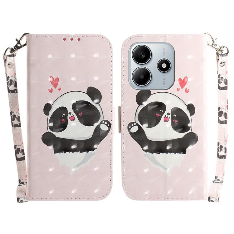 For Xiaomi Redmi Note 14 5G / 14 4G Case Pattern Printing Leather Wallet Phone Cover - Love Heart Panda