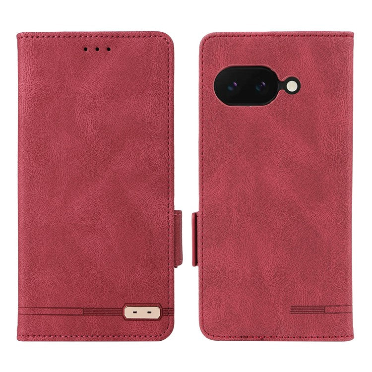 For Google Pixel 9a Case Leather Wallet Flip Phone Cover with Hardware Decor - Rose