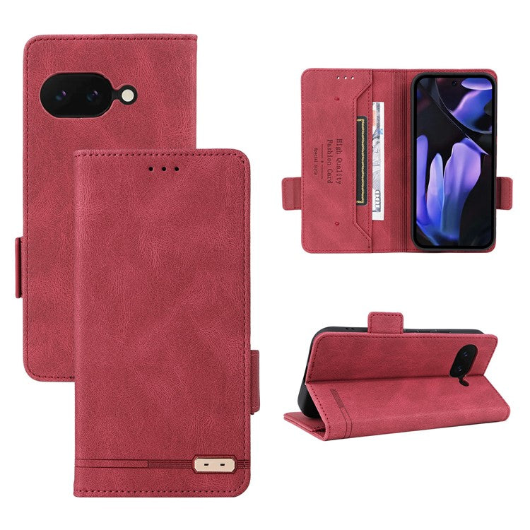 For Google Pixel 9a Case Leather Wallet Flip Phone Cover with Hardware Decor - Rose