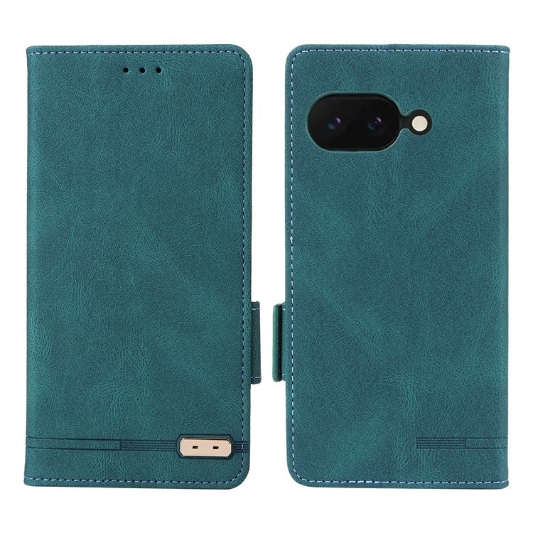 For Google Pixel 9a Case Leather Wallet Flip Phone Cover with Hardware Decor - Blue