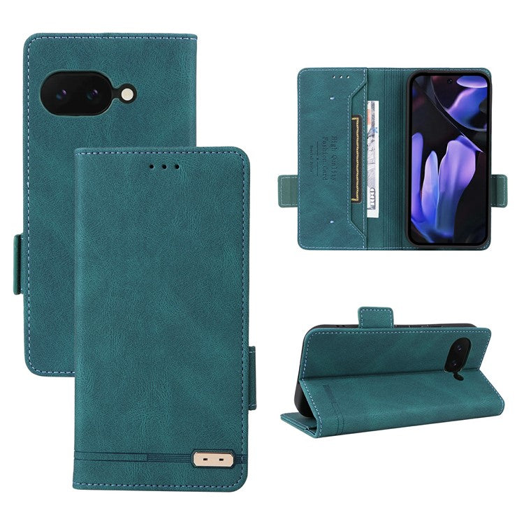 For Google Pixel 9a Case Leather Wallet Flip Phone Cover with Hardware Decor - Blue