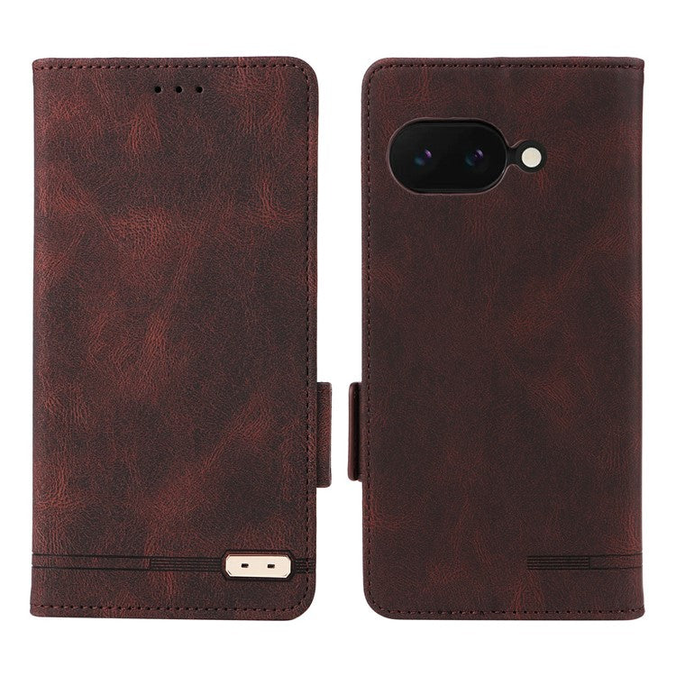 For Google Pixel 9a Case Leather Wallet Flip Phone Cover with Hardware Decor - Coffee