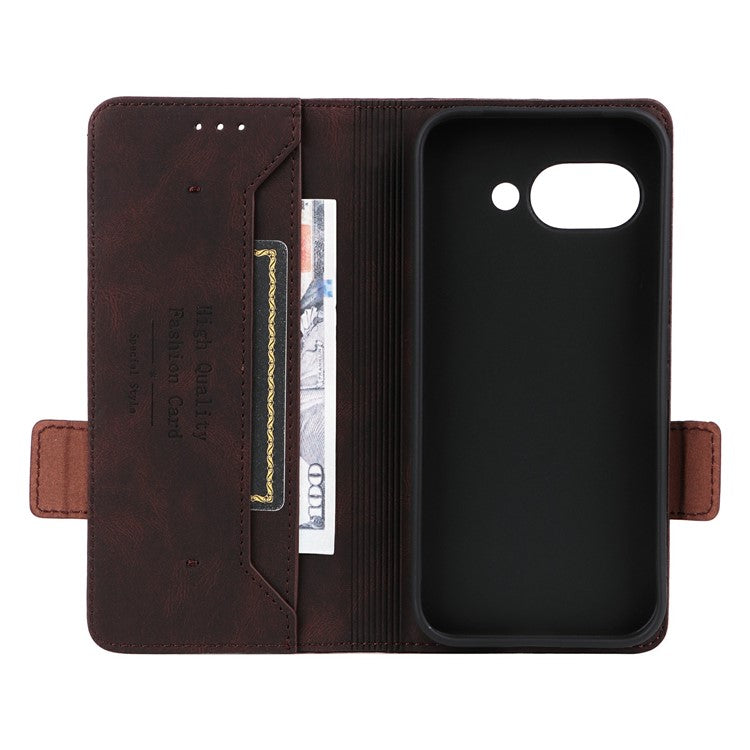 For Google Pixel 9a Case Leather Wallet Flip Phone Cover with Hardware Decor - Coffee