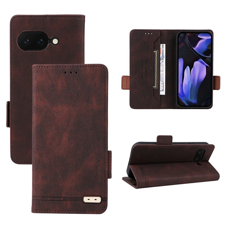 For Google Pixel 9a Case Leather Wallet Flip Phone Cover with Hardware Decor - Coffee