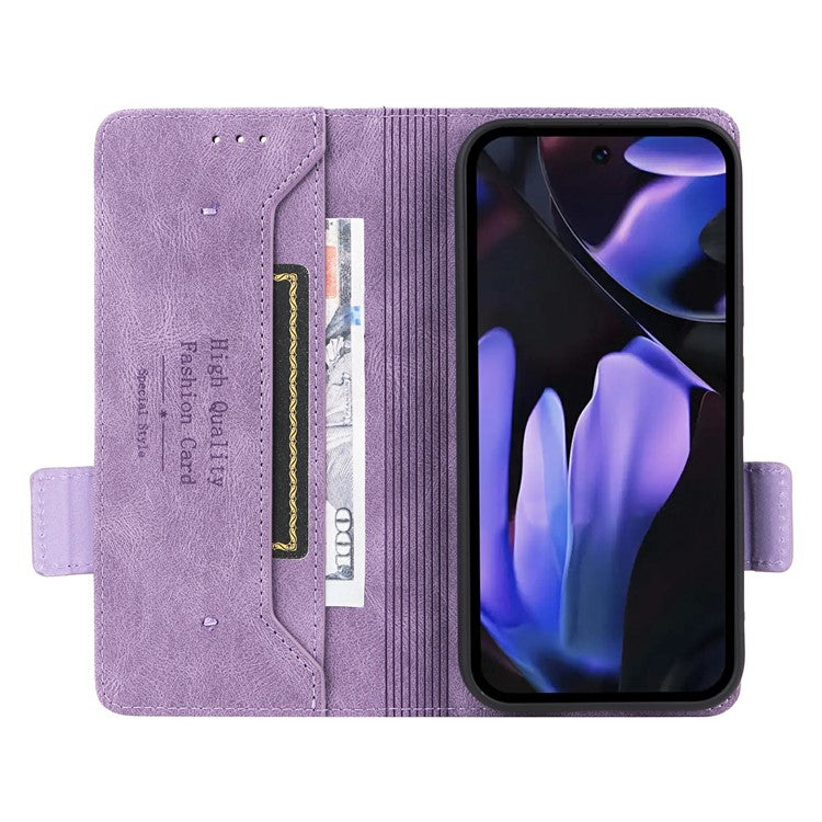 For Google Pixel 9a Case Leather Wallet Flip Phone Cover with Hardware Decor - Purple