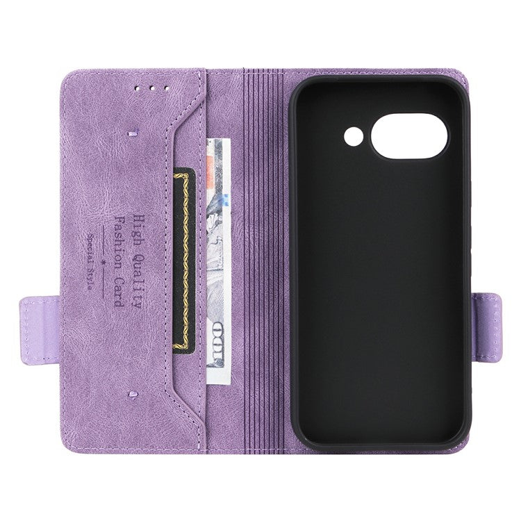 For Google Pixel 9a Case Leather Wallet Flip Phone Cover with Hardware Decor - Purple