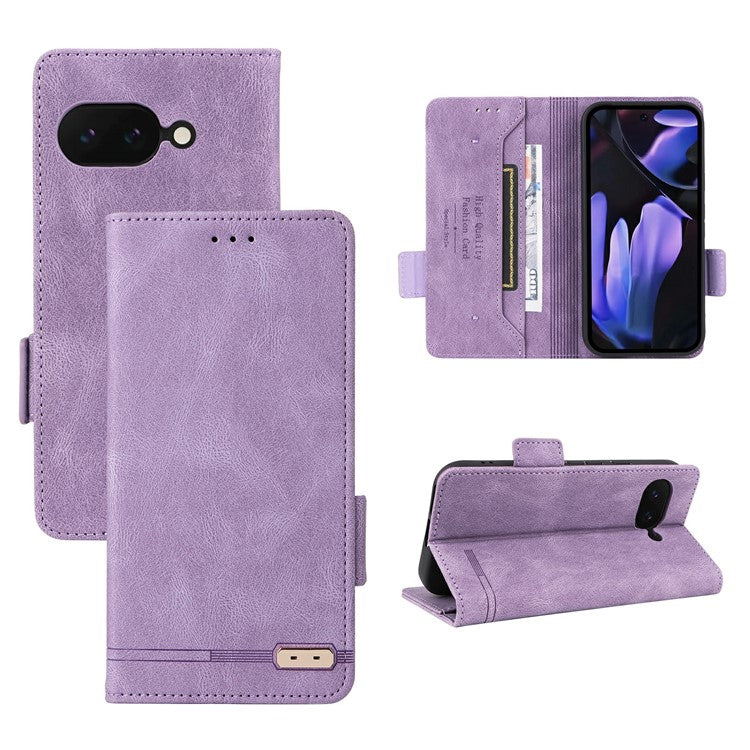 For Google Pixel 9a Case Leather Wallet Flip Phone Cover with Hardware Decor - Purple