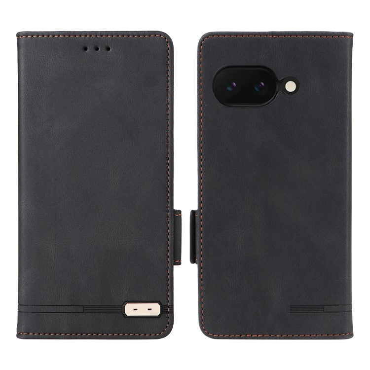 For Google Pixel 9a Case Leather Wallet Flip Phone Cover with Hardware Decor - Black