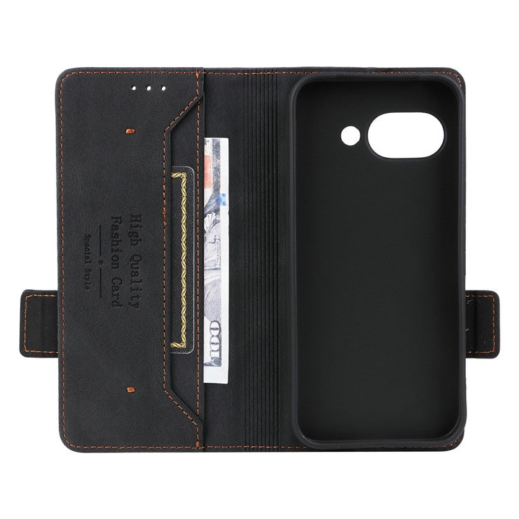 For Google Pixel 9a Case Leather Wallet Flip Phone Cover with Hardware Decor - Black