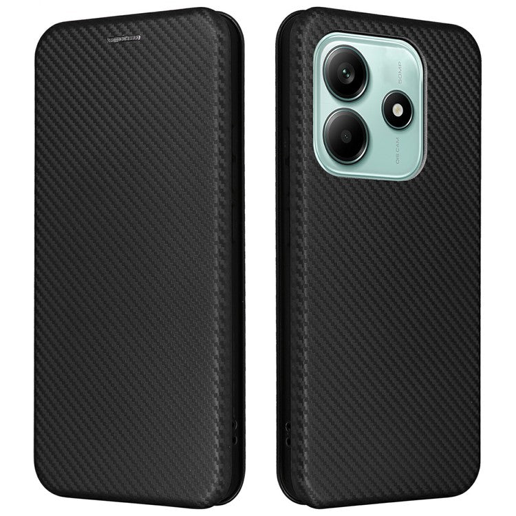 For Xiaomi Redmi Note 14 5G Case Carbon Fiber Texture Drop-Proof PU Leather Phone Cover - Black