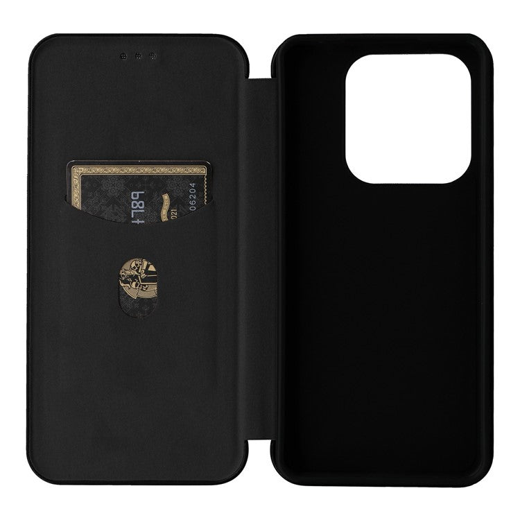 For Xiaomi Redmi Note 14 5G Case Carbon Fiber Texture Drop-Proof PU Leather Phone Cover - Black