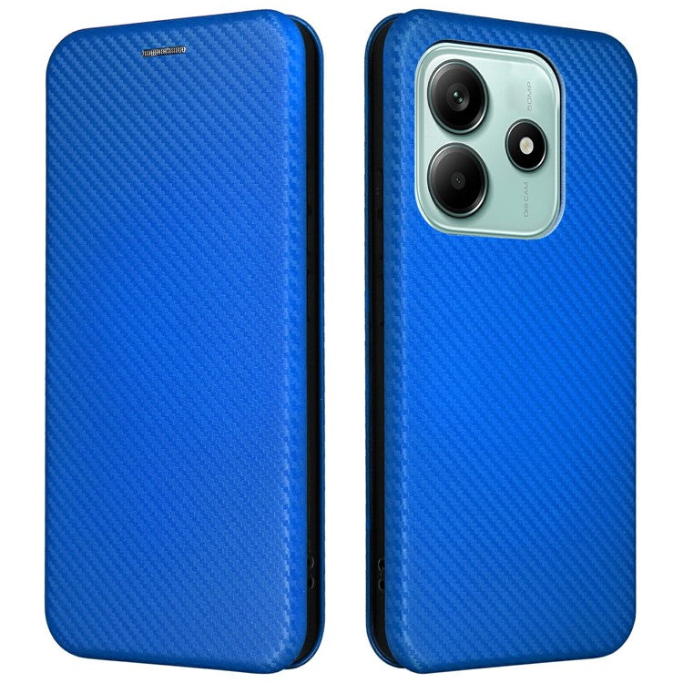 For Xiaomi Redmi Note 14 5G Case Carbon Fiber Texture Drop-Proof PU Leather Phone Cover - Blue