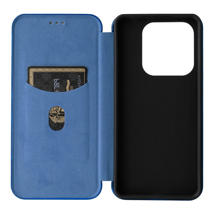 For Xiaomi Redmi Note 14 5G Case Carbon Fiber Texture Drop-Proof PU Leather Phone Cover - Blue