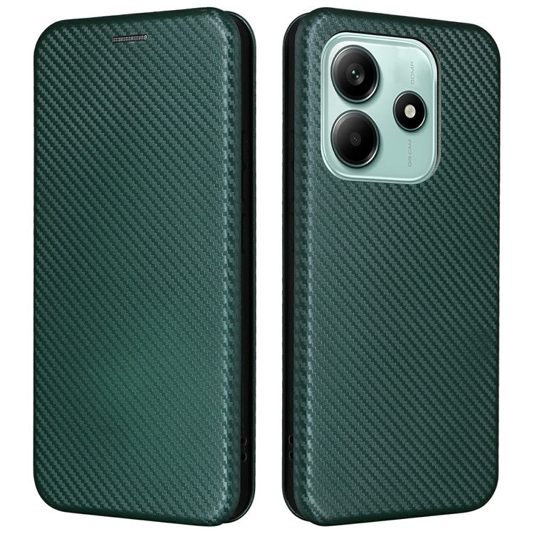 For Xiaomi Redmi Note 14 5G Case Carbon Fiber Texture Drop-Proof PU Leather Phone Cover - Green