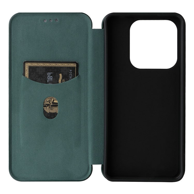 For Xiaomi Redmi Note 14 5G Case Carbon Fiber Texture Drop-Proof PU Leather Phone Cover - Green