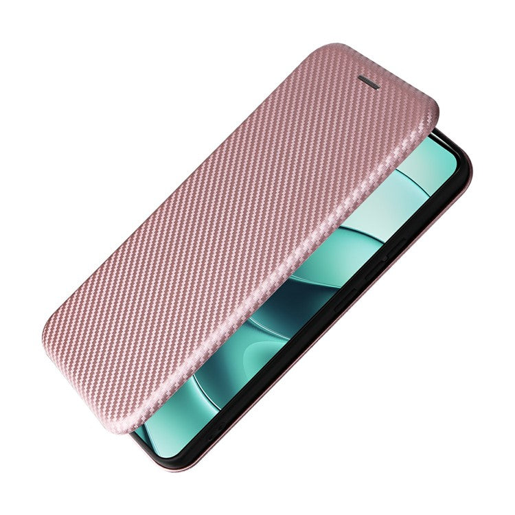 For Xiaomi Redmi Note 14 5G Case Carbon Fiber Texture Drop-Proof PU Leather Phone Cover - Rose Gold