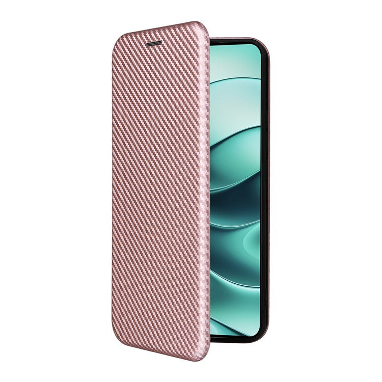 For Xiaomi Redmi Note 14 5G Case Carbon Fiber Texture Drop-Proof PU Leather Phone Cover - Rose Gold