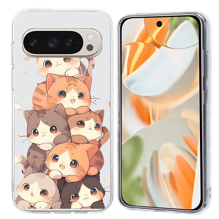 For Google Pixel 9 Pro XL Case Pattern Printing Shockproof Soft TPU Phone Cover - Multiple Kittens