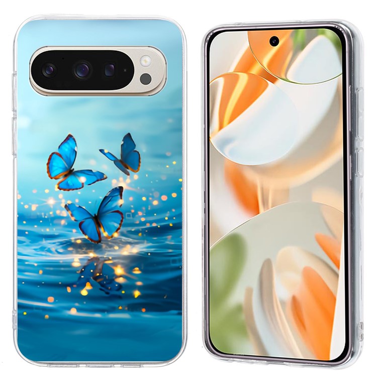 For Google Pixel 9 Pro XL Case Pattern Printing Shockproof Soft TPU Phone Cover - Blue Butterfly