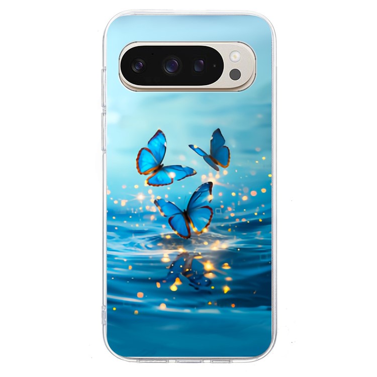 For Google Pixel 9 Pro XL Case Pattern Printing Shockproof Soft TPU Phone Cover - Blue Butterfly