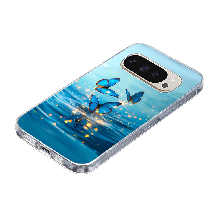 For Google Pixel 9 Pro XL Case Pattern Printing Shockproof Soft TPU Phone Cover - Blue Butterfly