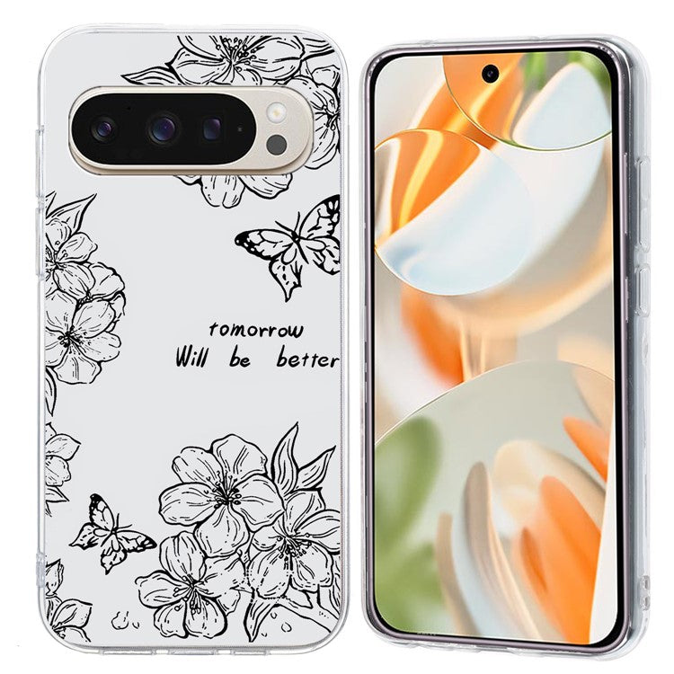 For Google Pixel 9 Pro XL Case Pattern Printing Shockproof Soft TPU Phone Cover - Butterfly Flower