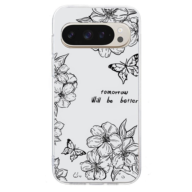 For Google Pixel 9 Pro XL Case Pattern Printing Shockproof Soft TPU Phone Cover - Butterfly Flower