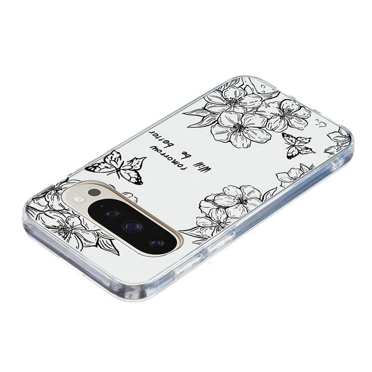 For Google Pixel 9 Pro XL Case Pattern Printing Shockproof Soft TPU Phone Cover - Butterfly Flower