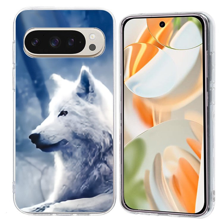 For Google Pixel 9 Pro XL Case Pattern Printing Shockproof Soft TPU Phone Cover - White Wolf