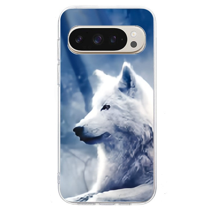 For Google Pixel 9 Pro XL Case Pattern Printing Shockproof Soft TPU Phone Cover - White Wolf