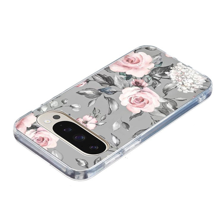 For Google Pixel 9 Pro XL Case Pattern Printing Shockproof Soft TPU Phone Cover - Grey Background Flowers