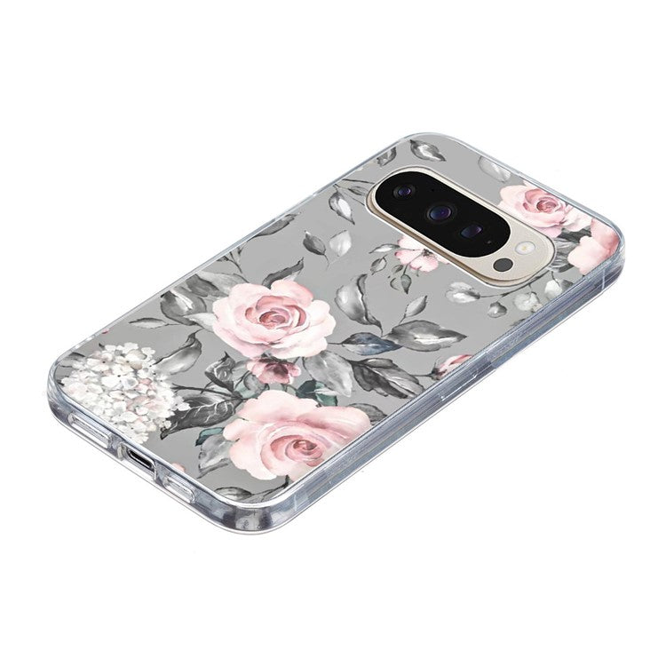 For Google Pixel 9 Pro XL Case Pattern Printing Shockproof Soft TPU Phone Cover - Grey Background Flowers