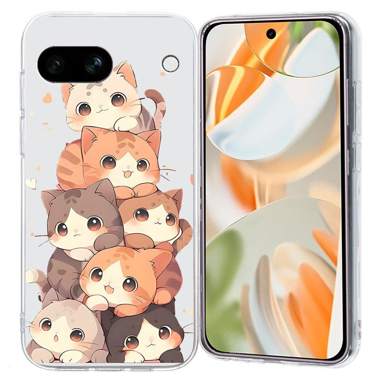 For Google Pixel 9a Case Pattern Printing Shockproof Soft TPU Phone Cover - Multiple Kittens