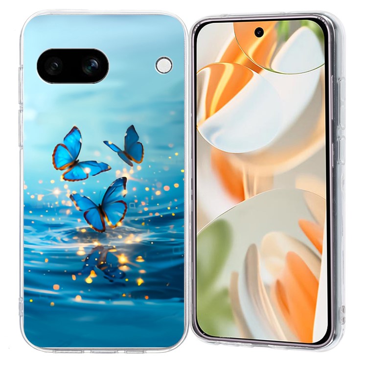 For Google Pixel 9a Case Pattern Printing Shockproof Soft TPU Phone Cover - Blue Butterfly