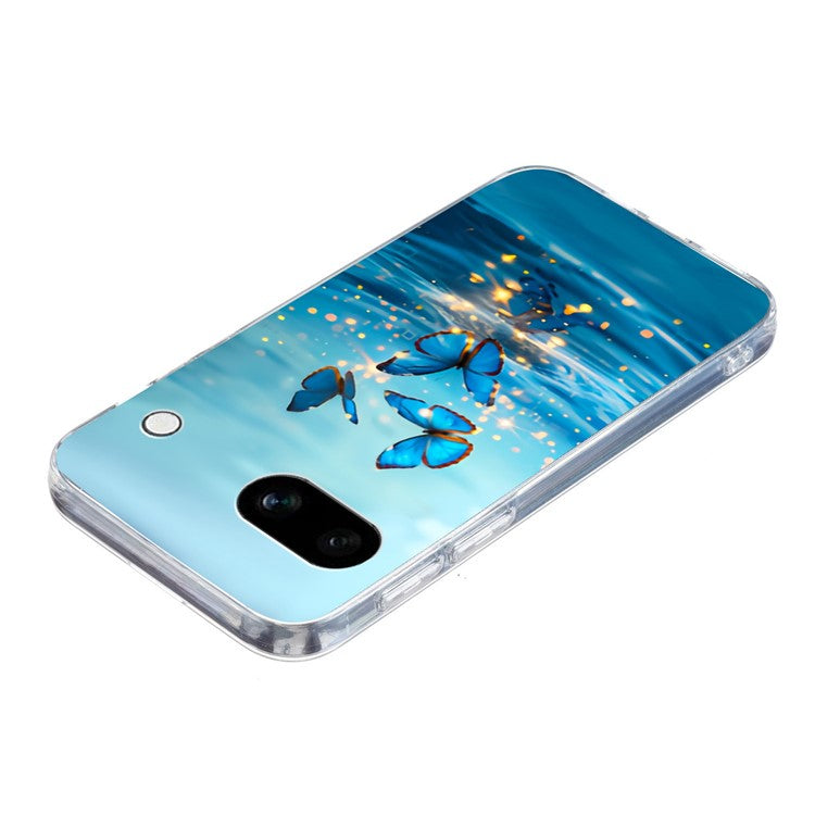 For Google Pixel 9a Case Pattern Printing Shockproof Soft TPU Phone Cover - Blue Butterfly