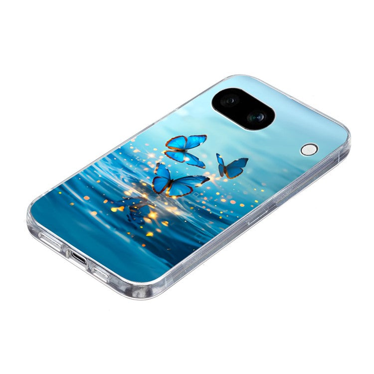 For Google Pixel 9a Case Pattern Printing Shockproof Soft TPU Phone Cover - Blue Butterfly