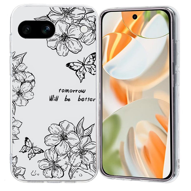 For Google Pixel 9a Case Pattern Printing Shockproof Soft TPU Phone Cover - Butterfly Flower