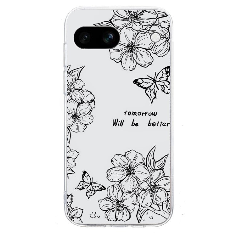 For Google Pixel 9a Case Pattern Printing Shockproof Soft TPU Phone Cover - Butterfly Flower