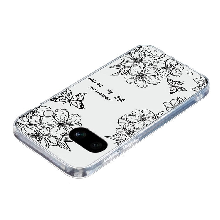 For Google Pixel 9a Case Pattern Printing Shockproof Soft TPU Phone Cover - Butterfly Flower