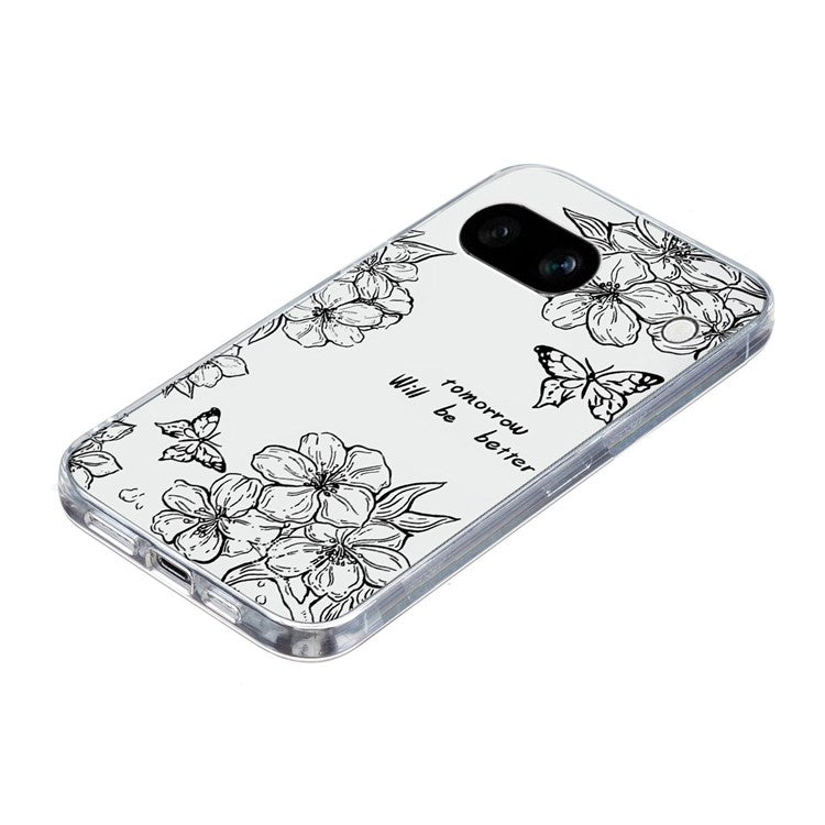 For Google Pixel 9a Case Pattern Printing Shockproof Soft TPU Phone Cover - Butterfly Flower