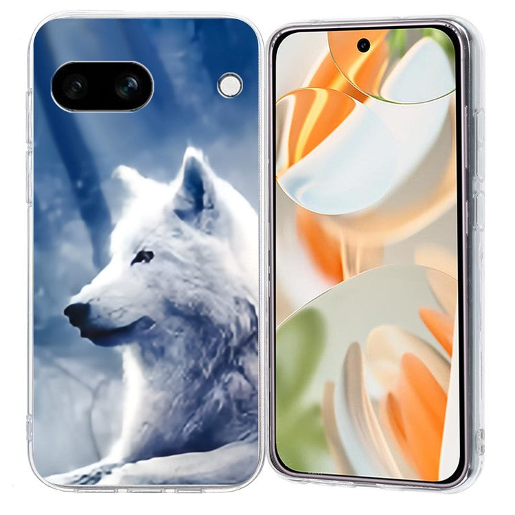 For Google Pixel 9a Case Pattern Printing Shockproof Soft TPU Phone Cover - White Wolf