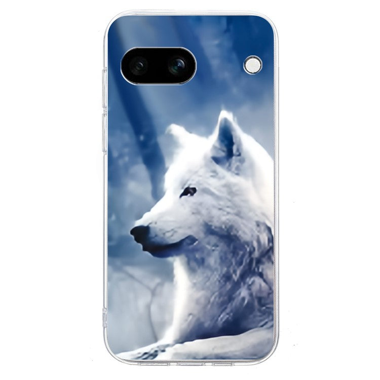 For Google Pixel 9a Case Pattern Printing Shockproof Soft TPU Phone Cover - White Wolf