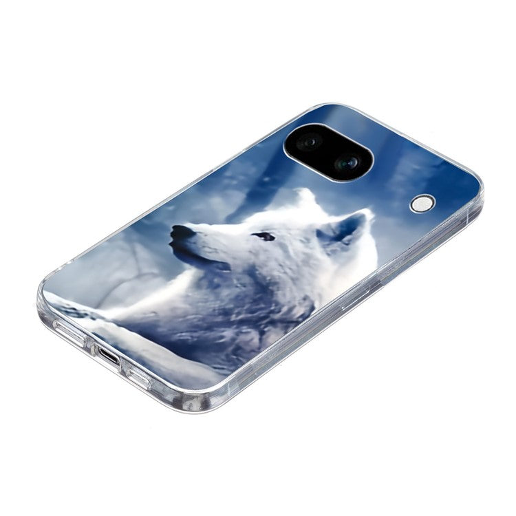 For Google Pixel 9a Case Pattern Printing Shockproof Soft TPU Phone Cover - White Wolf