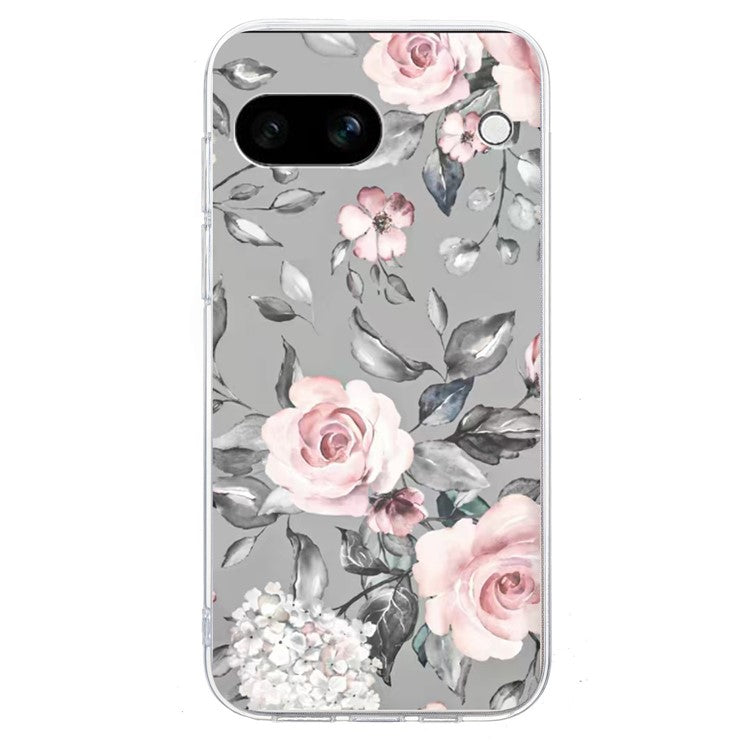 For Google Pixel 9a Case Pattern Printing Shockproof Soft TPU Phone Cover - Grey Background Flowers