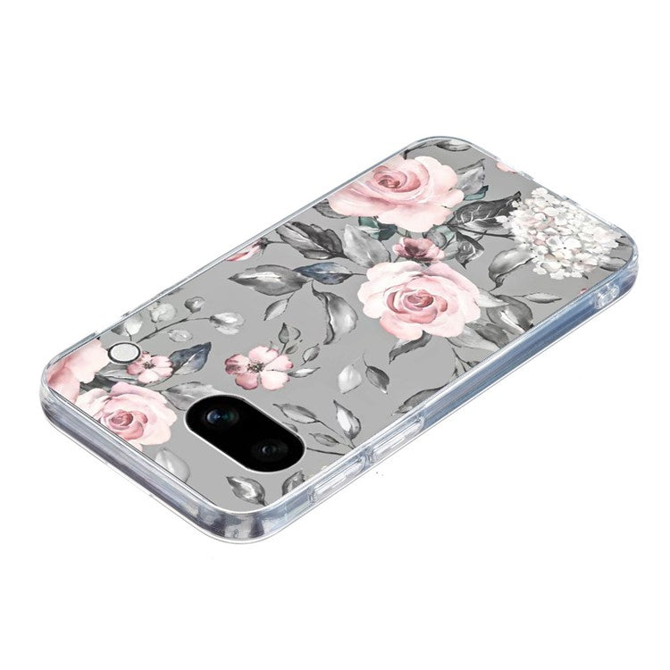 For Google Pixel 9a Case Pattern Printing Shockproof Soft TPU Phone Cover - Grey Background Flowers